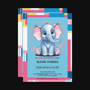 Farbenfrohe Jungle Blue Elephant Baby Dusche Einladung