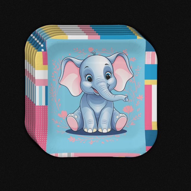 Farbenfrohe Jungle Blue Elephant Baby Dusche Pappteller (Von Creator hochgeladen)