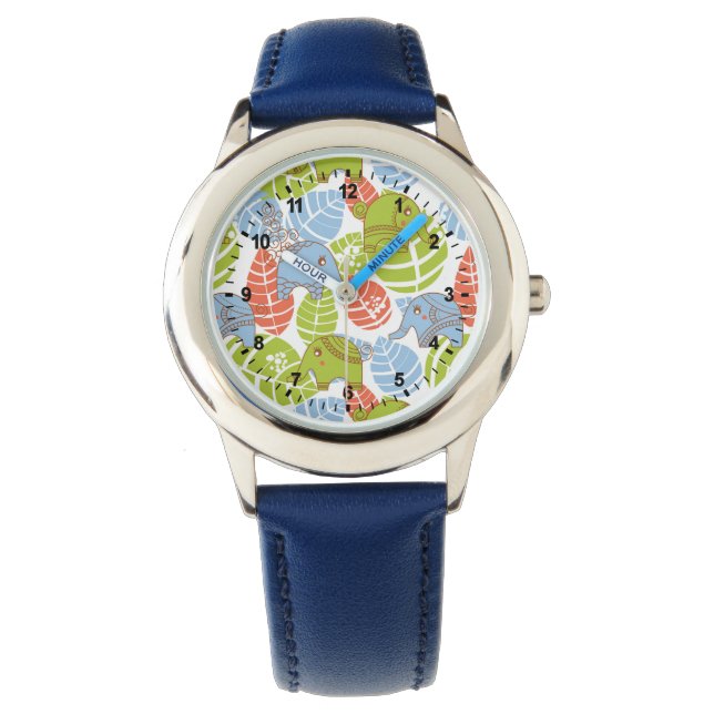Farbenfrohe Jungle-Elefanten Armbanduhr (Vorderseite)