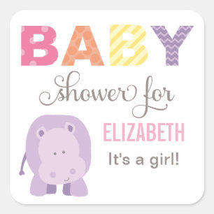 Farbenfrohe Jungle-Tiere für Baby Girl Pink Dusch Quadratischer Aufkleber