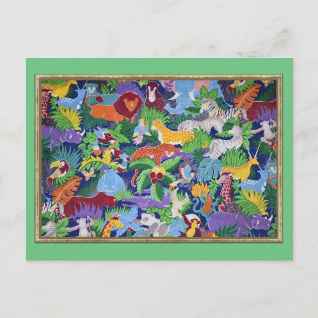 Farbenfrohe Jungle-Tiere Postkarte (Vorderseite)