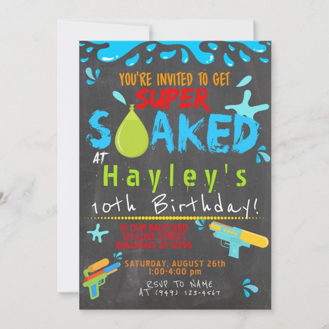 Farbenfrohe Jungs Wasser Party Wasserschlauch Spla Einladung (Vorderseite)