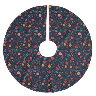 Farbenfrohe Juwel Toned Ornament und Poinsettia Polyester Weihnachtsbaumdecke