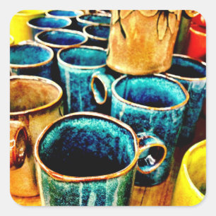 Farbenfrohe Kaffeebeutel für Kaffeeliebhaber Quadratischer Aufkleber