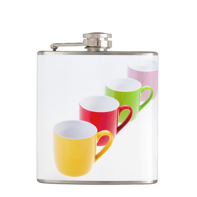 Farbenfrohe Kaffeetassen Flachmann (Vorderseite)