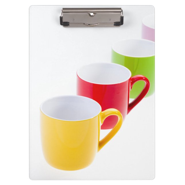 Farbenfrohe Kaffeetassen Klemmbrett (Vorderseite)