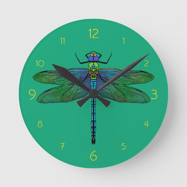 Farbenfrohe Kaiserin Drachenfliege Runde Wanduhr (Vorderseite)