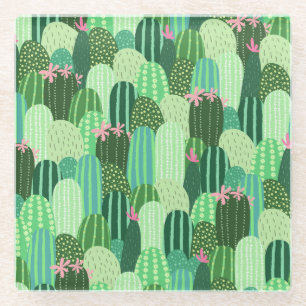 Farbenfrohe Kakteen Seamless Pattern Illustration Glasuntersetzer