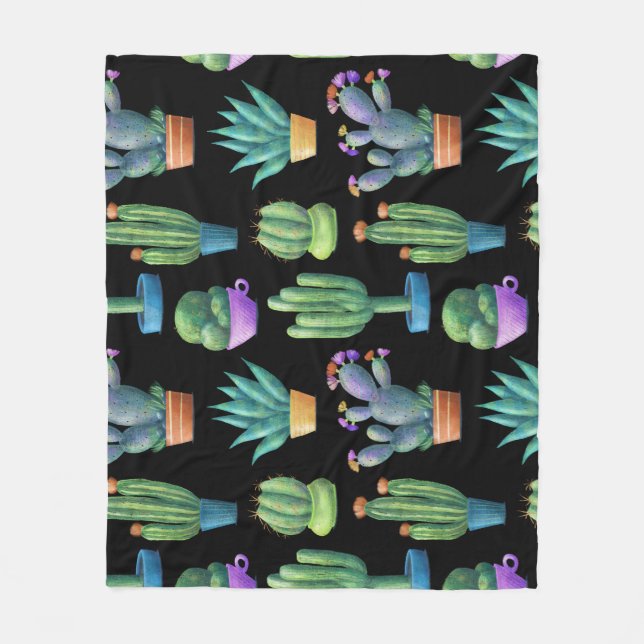Farbenfrohe Kakteen: Whimsical Seamless Design. Fleecedecke (Vorderseite)