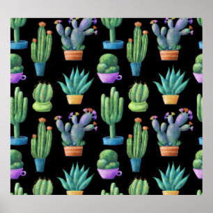 Farbenfrohe Kakteen: Whimsical Seamless Design. Poster