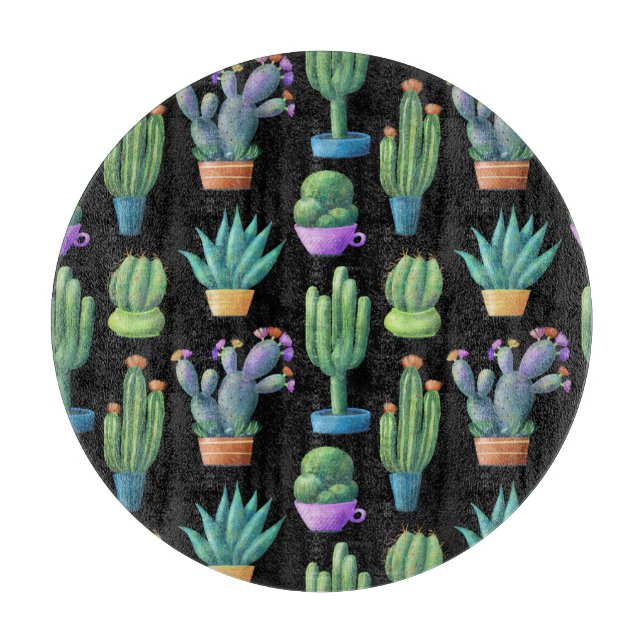 Farbenfrohe Kakteen: Whimsical Seamless Design. Schneidebrett (Vorderseite)