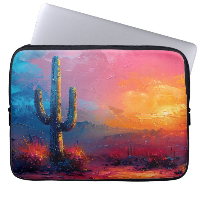 Farbenfrohe Kaktus Malerei Wüste Landschaft Laptopschutzhülle (Vorderseite)