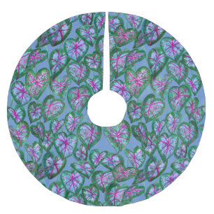 Farbenfrohe Kaladien Rosa Lila Blätter Polyester Weihnachtsbaumdecke