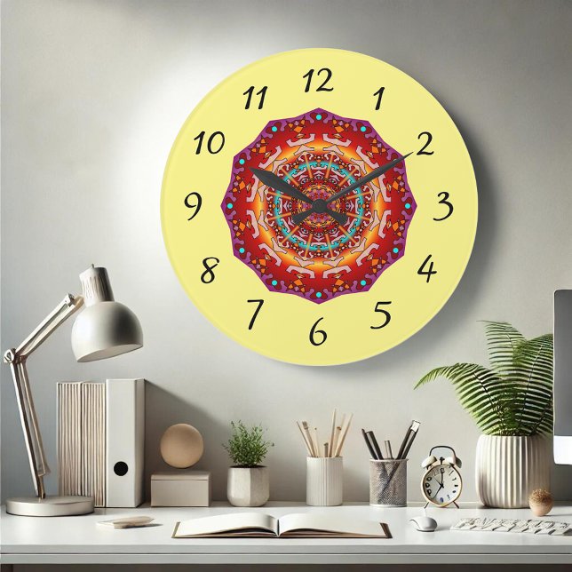 Farbenfrohe Kaleidoskop Uhr Rotes auf Gelb (Von Creator hochgeladen)