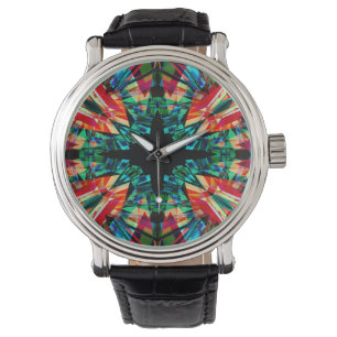 Farbenfrohe Kaleidoskopmuster Armbanduhr