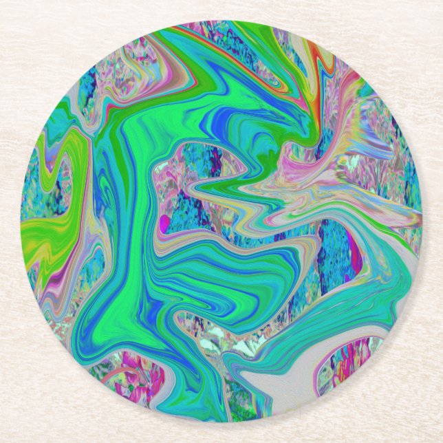 Farbenfrohe kalkgrüne Abstrakte Retro-Sanitäranlag Runder Pappuntersetzer (Vorderseite)