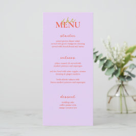 Farbenfrohe Kalligraphie Elegante Wedding Menu Car Menükarte