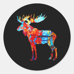 Farbenfrohe kanadische Elche Abstrakte Paint Wildl Runder Aufkleber
