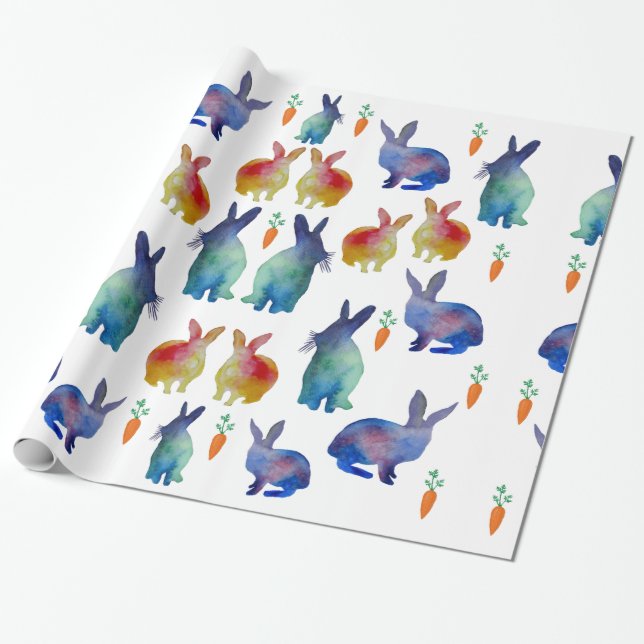 Farbenfrohe Kaninchen Ostern Geschenkpapier (Ungerollt)