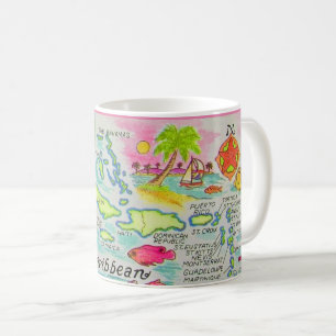 Farbenfrohe Karibikinseln Illustrierte Tasse