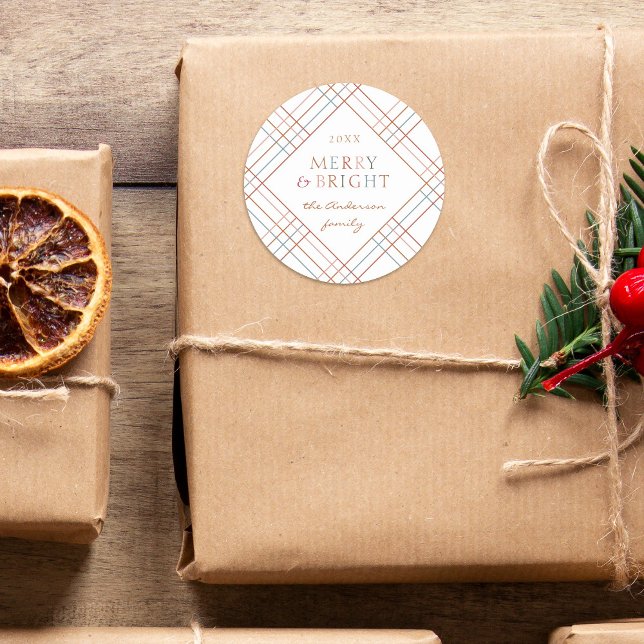 Farbenfrohe Karierte und helle Familienname Runder Aufkleber (Von Creator hochgeladen)