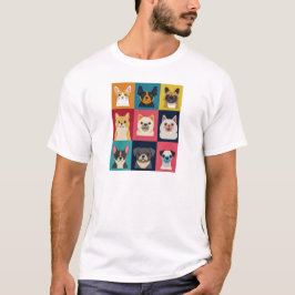Farbenfrohe Karikatur-Hundengurt T-Shirt
