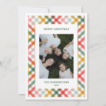 Farbenfrohe Karo-Foto-Flach-Weihnachtskarte