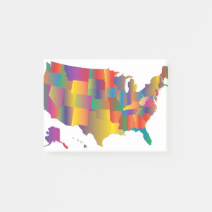 Farbenfrohe Karte Amerikas Post-it Klebezettel