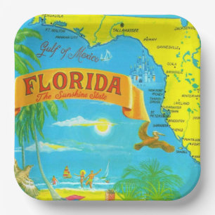Farbenfrohe Karte Florida Pappteller