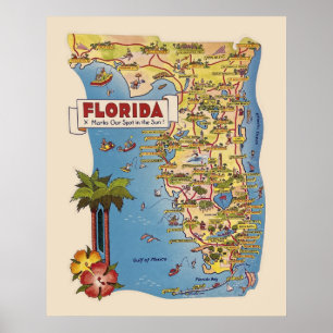 Farbenfrohe Karte Florida Poster