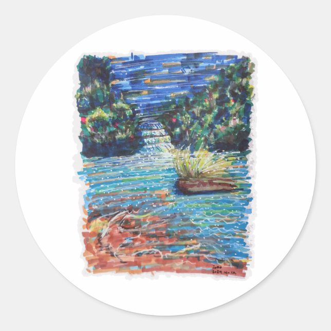 Farbenfrohe Kaskade Runder Aufkleber (Vorderseite)