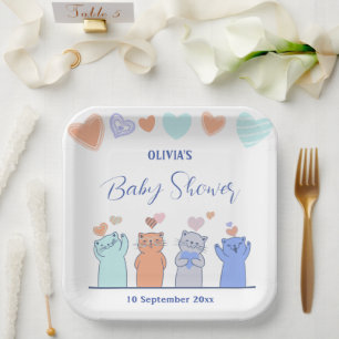 Farbenfrohe Kätzchen Herz pink Babydusche Dekorati Pappteller