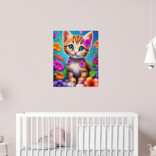 Farbenfrohe Kätzchen und Blume Kinderwandplakat Poster