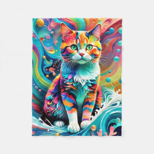 Farbenfrohe Katze 759 Wasserwelle Fleecedecke