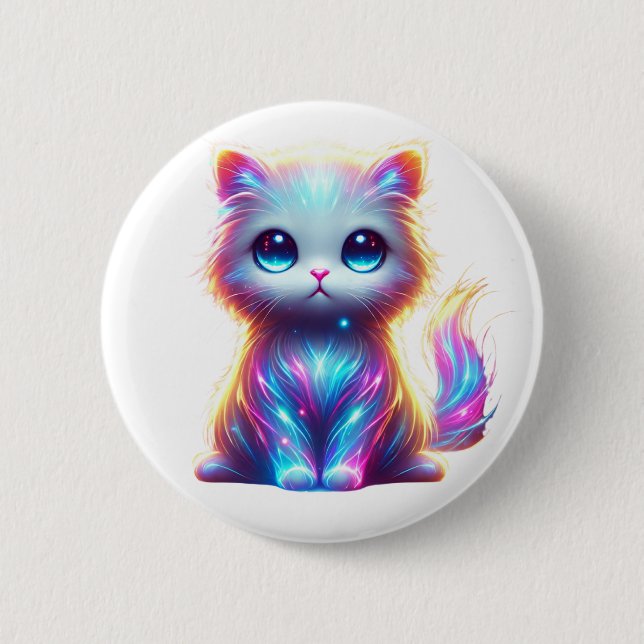 Farbenfrohe Katze Button (Vorderseite)