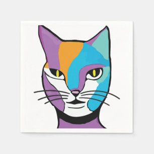 Farbenfrohe Katze Frauendarstellung Serviette