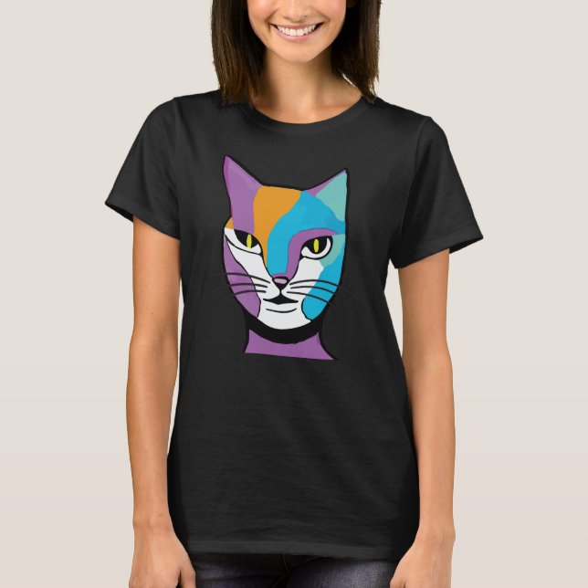 Farbenfrohe Katze Frauendarstellung T-Shirt (Vorderseite)