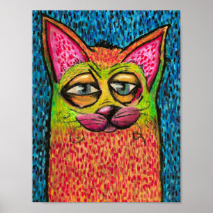 Farbenfrohe Katze in Ölpastel Helle Farben Happy C Poster
