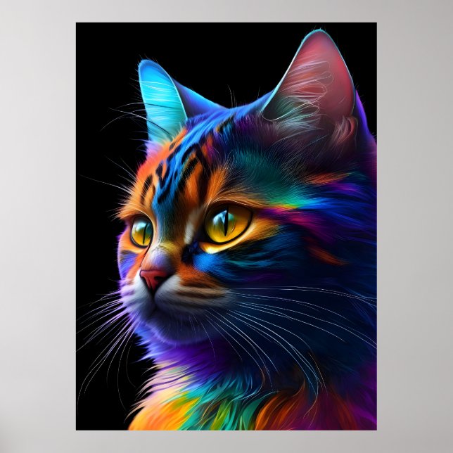 Farbenfrohe Katze, kleines Bild, schöne Katze Poster (Vorne)