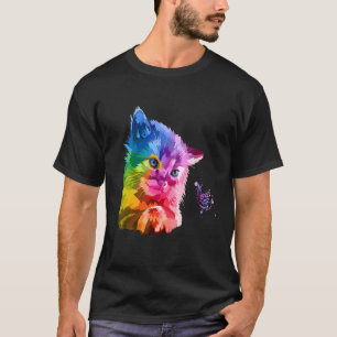 Farbenfrohe Katze Kopfende Pop im Stil heller Katz T-Shirt