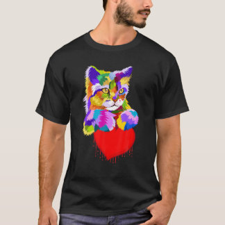 Farbenfrohe Katze Niedlich Valentinstag Herz für K T-Shirt