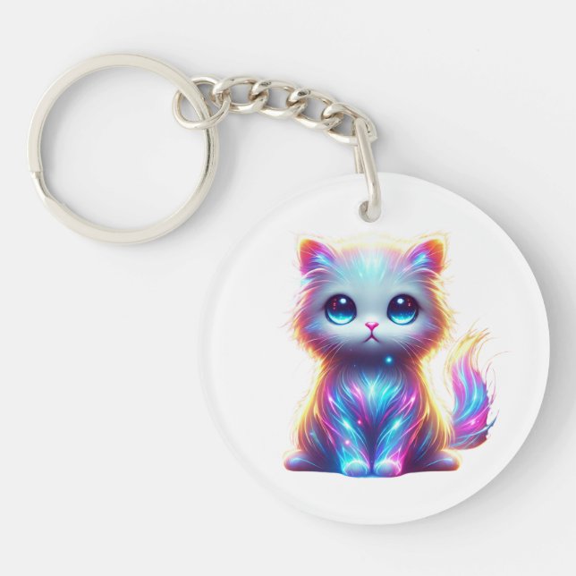 Farbenfrohe Katze Schlüsselanhänger (Vorderseite)