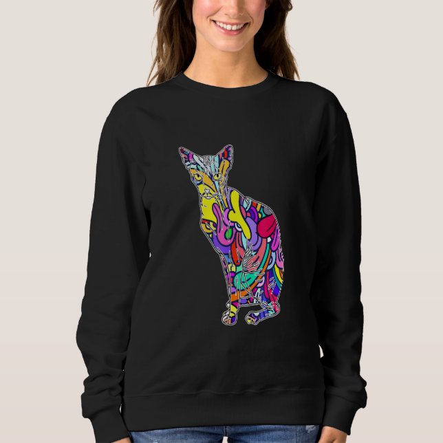 Farbenfrohe Katze Sphynx Art Hausbesitzer Frischkä Sweatshirt (Vorderseite)