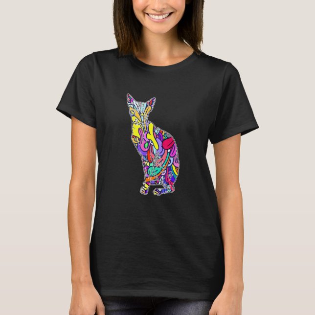 Farbenfrohe Katze Sphynx Art Hausbesitzer Frischkä T-Shirt (Vorderseite)