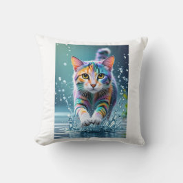 Farbenfrohe Katze, Splash, Malerei, Farbsortierung Kissen
