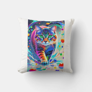 Farbenfrohe Katze, Splash, Malerei, Farbsortierung Kissen