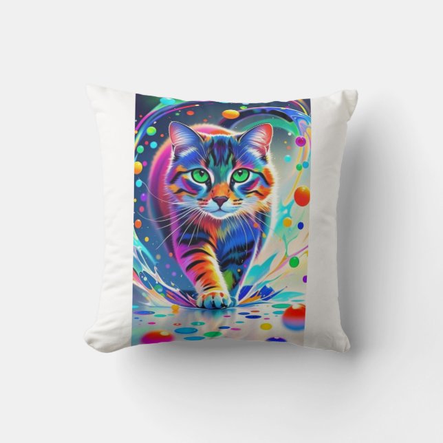 Farbenfrohe Katze, Splash, Malerei, Farbsortierung Kissen (Vorderseite)