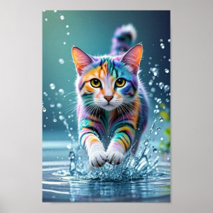 Farbenfrohe Katze, Splash, Malerei, Farbsortierung Poster
