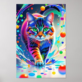 Farbenfrohe Katze, Splash, Malerei, Farbsortierung Poster