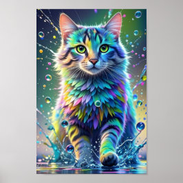 Farbenfrohe Katze, Splash, Malerei, Farbsortierung Poster